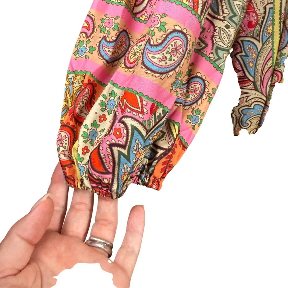 Boden Blouson Maxi Tea Dress Women 14 Pink Paisley Silk Blend‎ Flowy Cottagecore